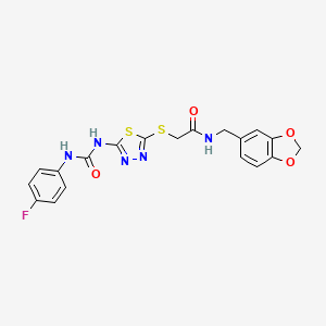 N-(benzo[d][1,3]dioxol-5-ylmethyl)-2-((5-(3-(4-fluorophenyl)ureido)-1,3,4-thiadiazol-2-yl)thio)acetamide