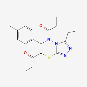 molecular formula C19H22N4O2S B11246897 1,1'-[3-ethyl-6-(4-methylphenyl)-5H-[1,2,4]triazolo[3,4-b][1,3,4]thiadiazine-5,7-diyl]dipropan-1-one 