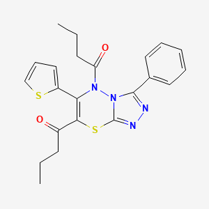 molecular formula C22H22N4O2S2 B11246903 1-[7-Butanoyl-3-phenyl-6-(thiophen-2-YL)-5H-[1,2,4]triazolo[3,4-B][1,3,4]thiadiazin-5-YL]butan-1-one 