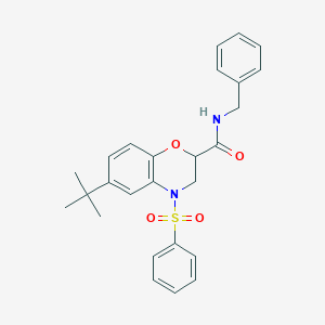 molecular formula C26H28N2O4S B11246929 N-benzyl-6-tert-butyl-4-(phenylsulfonyl)-3,4-dihydro-2H-1,4-benzoxazine-2-carboxamide 