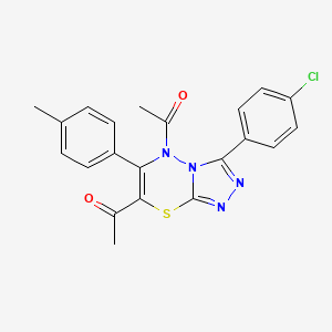 molecular formula C21H17ClN4O2S B11247036 1,1'-[3-(4-chlorophenyl)-6-(4-methylphenyl)-5H-[1,2,4]triazolo[3,4-b][1,3,4]thiadiazine-5,7-diyl]diethanone 