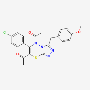 molecular formula C22H19ClN4O3S B11247042 1,1'-[6-(4-chlorophenyl)-3-(4-methoxybenzyl)-5H-[1,2,4]triazolo[3,4-b][1,3,4]thiadiazine-5,7-diyl]diethanone 