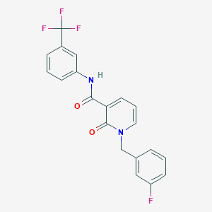 molecular formula C20H14F4N2O2 B11247064 1-[(3-Fluorophenyl)methyl]-2-oxo-N-[3-(trifluoromethyl)phenyl]-1,2-dihydropyridine-3-carboxamide 