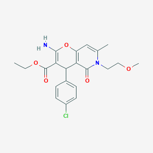 molecular formula C21H23ClN2O5 B11247249 ethyl 2-amino-4-(4-chlorophenyl)-6-(2-methoxyethyl)-7-methyl-5-oxo-5,6-dihydro-4H-pyrano[3,2-c]pyridine-3-carboxylate 