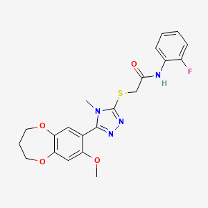 molecular formula C21H21FN4O4S B11247300 N-(2-fluorophenyl)-2-{[5-(8-methoxy-3,4-dihydro-2H-1,5-benzodioxepin-7-yl)-4-methyl-4H-1,2,4-triazol-3-yl]sulfanyl}acetamide 