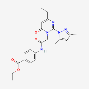 molecular formula C22H25N5O4 B11247420 ethyl 4-(2-(2-(3,5-dimethyl-1H-pyrazol-1-yl)-4-ethyl-6-oxopyrimidin-1(6H)-yl)acetamido)benzoate 