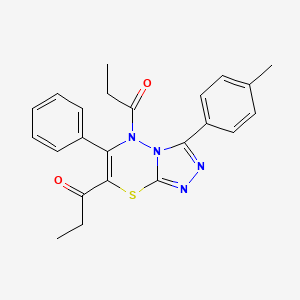 molecular formula C23H22N4O2S B11247465 1-[3-(4-Methylphenyl)-6-phenyl-7-propanoyl-5H-[1,2,4]triazolo[3,4-B][1,3,4]thiadiazin-5-YL]propan-1-one 