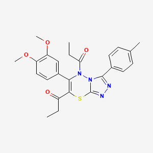 1-[6-(3,4-Dimethoxyphenyl)-3-(4-methylphenyl)-7-propanoyl-5H-[1,2,4]triazolo[3,4-B][1,3,4]thiadiazin-5-YL]propan-1-one