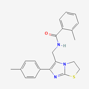 molecular formula C21H21N3OS B11247556 2-methyl-N-((6-(p-tolyl)-2,3-dihydroimidazo[2,1-b]thiazol-5-yl)methyl)benzamide 