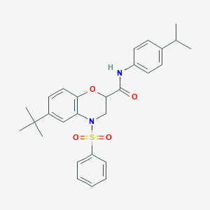 molecular formula C28H32N2O4S B11247565 6-tert-butyl-4-(phenylsulfonyl)-N-[4-(propan-2-yl)phenyl]-3,4-dihydro-2H-1,4-benzoxazine-2-carboxamide 