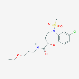 molecular formula C16H23ClN2O5S B11247570 7-chloro-N-(3-ethoxypropyl)-5-(methylsulfonyl)-2,3,4,5-tetrahydro-1,5-benzoxazepine-2-carboxamide 