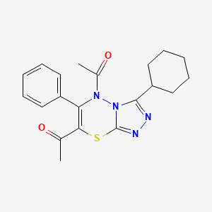 molecular formula C20H22N4O2S B11247687 1,1'-(3-cyclohexyl-6-phenyl-5H-[1,2,4]triazolo[3,4-b][1,3,4]thiadiazine-5,7-diyl)diethanone 