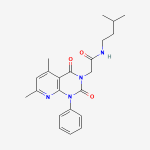 molecular formula C22H26N4O3 B11247793 2-(5,7-dimethyl-2,4-dioxo-1-phenyl-1,4-dihydropyrido[2,3-d]pyrimidin-3(2H)-yl)-N-(3-methylbutyl)acetamide 