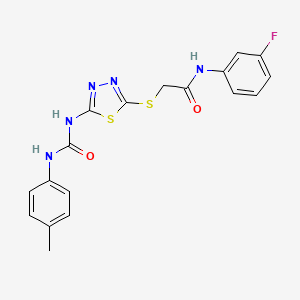 molecular formula C18H16FN5O2S2 B11247821 N-(3-Fluorophenyl)-2-[(5-{[(4-methylphenyl)carbamoyl]amino}-1,3,4-thiadiazol-2-YL)sulfanyl]acetamide 