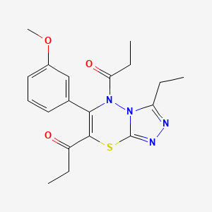 molecular formula C19H22N4O3S B11247842 1-[3-Ethyl-6-(3-methoxyphenyl)-7-propanoyl-5H-[1,2,4]triazolo[3,4-B][1,3,4]thiadiazin-5-YL]propan-1-one 