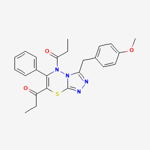 molecular formula C24H24N4O3S B11247848 1-{3-[(4-Methoxyphenyl)methyl]-6-phenyl-7-propanoyl-5H-[1,2,4]triazolo[3,4-B][1,3,4]thiadiazin-5-YL}propan-1-one 