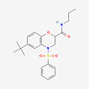 molecular formula C22H28N2O4S B11247961 6-tert-butyl-4-(phenylsulfonyl)-N-propyl-3,4-dihydro-2H-1,4-benzoxazine-2-carboxamide 