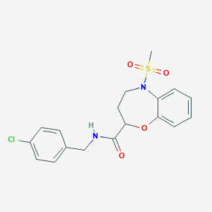 molecular formula C18H19ClN2O4S B11247994 N-(4-chlorobenzyl)-5-(methylsulfonyl)-2,3,4,5-tetrahydro-1,5-benzoxazepine-2-carboxamide 