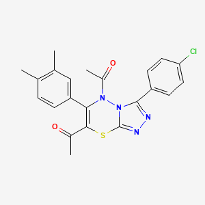 molecular formula C22H19ClN4O2S B11248020 1,1'-[3-(4-chlorophenyl)-6-(3,4-dimethylphenyl)-5H-[1,2,4]triazolo[3,4-b][1,3,4]thiadiazine-5,7-diyl]diethanone 