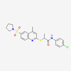 N-(4-Chlorophenyl)-2-{[4-methyl-6-(pyrrolidine-1-sulfonyl)quinolin-2-YL]sulfanyl}propanamide