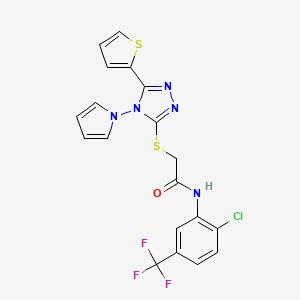 molecular formula C19H13ClF3N5OS2 B11248209 N-[2-chloro-5-(trifluoromethyl)phenyl]-2-{[4-(1H-pyrrol-1-yl)-5-(thiophen-2-yl)-4H-1,2,4-triazol-3-yl]sulfanyl}acetamide 