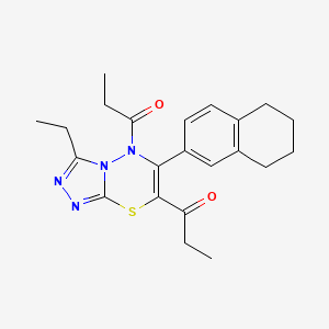 molecular formula C22H26N4O2S B11248228 1,1'-[3-ethyl-6-(5,6,7,8-tetrahydronaphthalen-2-yl)-5H-[1,2,4]triazolo[3,4-b][1,3,4]thiadiazine-5,7-diyl]dipropan-1-one 