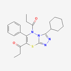 1-{3-Cyclohexyl-6-phenyl-7-propanoyl-5H-[1,2,4]triazolo[3,4-B][1,3,4]thiadiazin-5-YL}propan-1-one