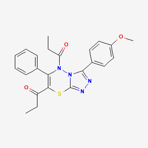 molecular formula C23H22N4O3S B11248263 1-[3-(4-Methoxyphenyl)-6-phenyl-7-propanoyl-5H-[1,2,4]triazolo[3,4-B][1,3,4]thiadiazin-5-YL]propan-1-one 