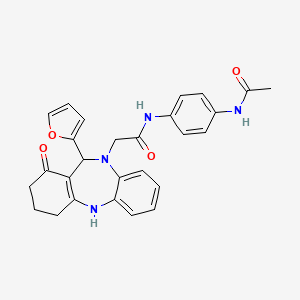 molecular formula C27H26N4O4 B11248268 N-[4-(acetylamino)phenyl]-2-[11-(furan-2-yl)-1-oxo-1,2,3,4,5,11-hexahydro-10H-dibenzo[b,e][1,4]diazepin-10-yl]acetamide 