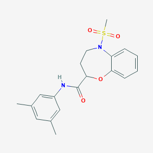 molecular formula C19H22N2O4S B11248289 N-(3,5-dimethylphenyl)-5-(methylsulfonyl)-2,3,4,5-tetrahydro-1,5-benzoxazepine-2-carboxamide 