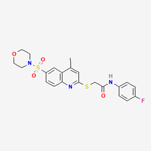 molecular formula C22H22FN3O4S2 B11248372 N-(4-Fluorophenyl)-2-{[4-methyl-6-(morpholine-4-sulfonyl)quinolin-2-YL]sulfanyl}acetamide 