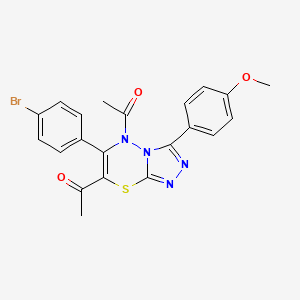 molecular formula C21H17BrN4O3S B11248382 1,1'-[6-(4-bromophenyl)-3-(4-methoxyphenyl)-5H-[1,2,4]triazolo[3,4-b][1,3,4]thiadiazine-5,7-diyl]diethanone 