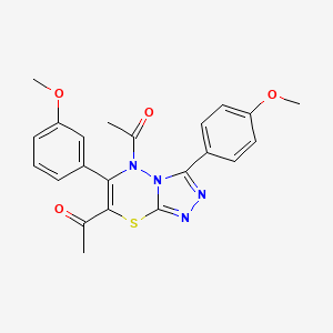 1,1'-(6-(3-methoxyphenyl)-3-(4-methoxyphenyl)-5H-[1,2,4]triazolo[3,4-b][1,3,4]thiadiazine-5,7-diyl)diethanone