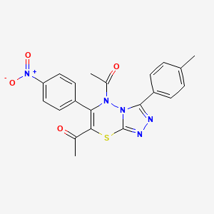 1,1'-(6-(4-nitrophenyl)-3-(p-tolyl)-5H-[1,2,4]triazolo[3,4-b][1,3,4]thiadiazine-5,7-diyl)diethanone