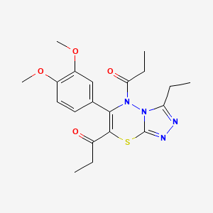 1-[6-(3,4-Dimethoxyphenyl)-3-ethyl-7-propanoyl-5H-[1,2,4]triazolo[3,4-B][1,3,4]thiadiazin-5-YL]propan-1-one