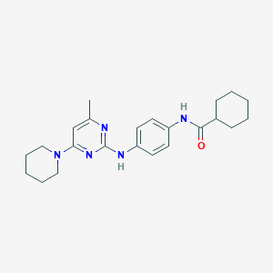 molecular formula C23H31N5O B11248470 N-(4-{[4-Methyl-6-(piperidin-1-YL)pyrimidin-2-YL]amino}phenyl)cyclohexanecarboxamide 