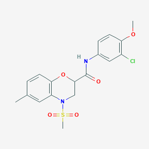 molecular formula C18H19ClN2O5S B11248559 N-(3-chloro-4-methoxyphenyl)-6-methyl-4-(methylsulfonyl)-3,4-dihydro-2H-1,4-benzoxazine-2-carboxamide 