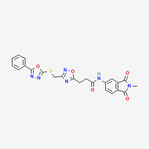 molecular formula C23H18N6O5S B11248564 N-(2-methyl-1,3-dioxo-2,3-dihydro-1H-isoindol-5-yl)-3-(3-{[(5-phenyl-1,3,4-oxadiazol-2-yl)sulfanyl]methyl}-1,2,4-oxadiazol-5-yl)propanamide 