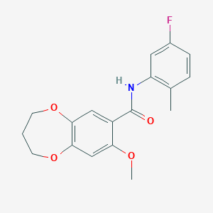 molecular formula C18H18FNO4 B11248600 N-(5-fluoro-2-methylphenyl)-8-methoxy-3,4-dihydro-2H-1,5-benzodioxepine-7-carboxamide 