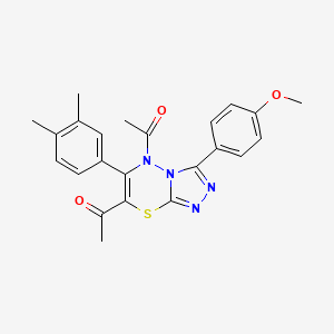 molecular formula C23H22N4O3S B11248619 1,1'-[6-(3,4-dimethylphenyl)-3-(4-methoxyphenyl)-5H-[1,2,4]triazolo[3,4-b][1,3,4]thiadiazine-5,7-diyl]diethanone 