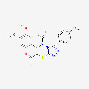 molecular formula C23H22N4O5S B11248632 1,1'-[6-(3,4-dimethoxyphenyl)-3-(4-methoxyphenyl)-5H-[1,2,4]triazolo[3,4-b][1,3,4]thiadiazine-5,7-diyl]diethanone 