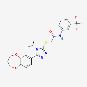 molecular formula C23H23F3N4O3S B11248646 2-{[5-(3,4-dihydro-2H-1,5-benzodioxepin-7-yl)-4-(propan-2-yl)-4H-1,2,4-triazol-3-yl]sulfanyl}-N-[3-(trifluoromethyl)phenyl]acetamide 