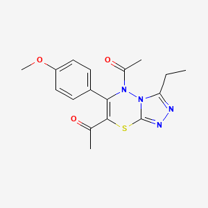 molecular formula C17H18N4O3S B11248664 1,1'-[3-ethyl-6-(4-methoxyphenyl)-5H-[1,2,4]triazolo[3,4-b][1,3,4]thiadiazine-5,7-diyl]diethanone 