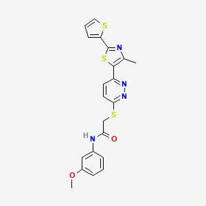 molecular formula C21H18N4O2S3 B11248667 N-(3-methoxyphenyl)-2-((6-(4-methyl-2-(thiophen-2-yl)thiazol-5-yl)pyridazin-3-yl)thio)acetamide 