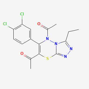 molecular formula C16H14Cl2N4O2S B11248671 1,1'-[6-(3,4-dichlorophenyl)-3-ethyl-5H-[1,2,4]triazolo[3,4-b][1,3,4]thiadiazine-5,7-diyl]diethanone 