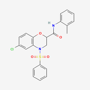 molecular formula C22H19ClN2O4S B11248699 6-chloro-N-(2-methylphenyl)-4-(phenylsulfonyl)-3,4-dihydro-2H-1,4-benzoxazine-2-carboxamide 