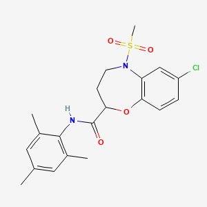 molecular formula C20H23ClN2O4S B11248703 7-chloro-5-(methylsulfonyl)-N-(2,4,6-trimethylphenyl)-2,3,4,5-tetrahydro-1,5-benzoxazepine-2-carboxamide 