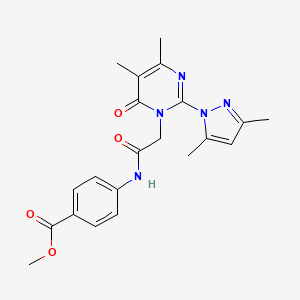 molecular formula C21H23N5O4 B11248772 methyl 4-(2-(2-(3,5-dimethyl-1H-pyrazol-1-yl)-4,5-dimethyl-6-oxopyrimidin-1(6H)-yl)acetamido)benzoate 