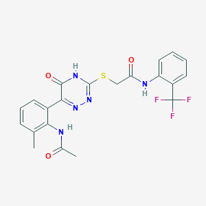 molecular formula C21H18F3N5O3S B11248790 2-({6-[2-(acetylamino)-3-methylphenyl]-5-oxo-2,5-dihydro-1,2,4-triazin-3-yl}sulfanyl)-N-[2-(trifluoromethyl)phenyl]acetamide 