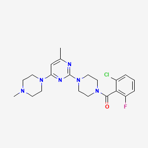 molecular formula C21H26ClFN6O B11248799 2-[4-(2-Chloro-6-fluorobenzoyl)piperazin-1-yl]-4-methyl-6-(4-methylpiperazin-1-yl)pyrimidine 